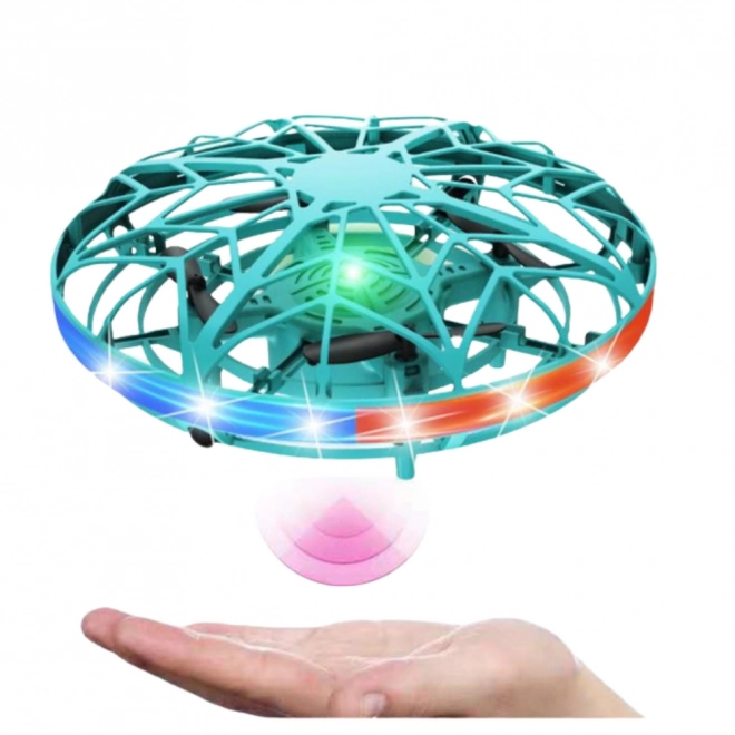 Dron UFO sterowany ręku z LED światłami turkusowy