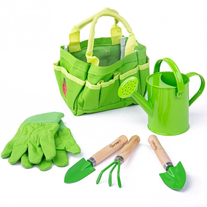 Bigjigs Toys Zestaw ogrodowy w płóciennej torbie zielony