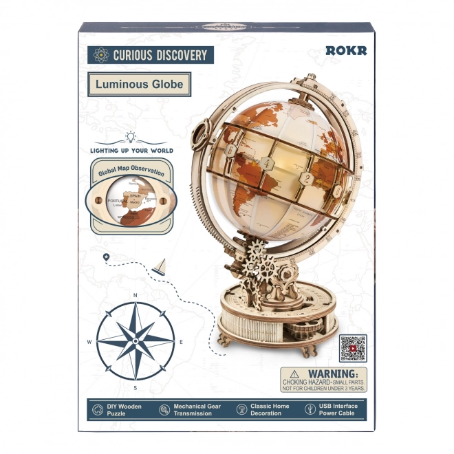 RoboTime 3D drewniane mechaniczne puzzle Świecący globus