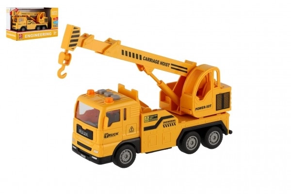Dźwig zabawkowy plastikowy 16cm z napędem i bateriami z światłem i dźwiękiem w pudełku 21x13x9cm