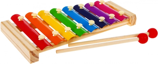 Drewniany cymbałki dla dzieci 3+ Pierwszy instrument muzyczny Tęczowe pozłacane + pałeczki