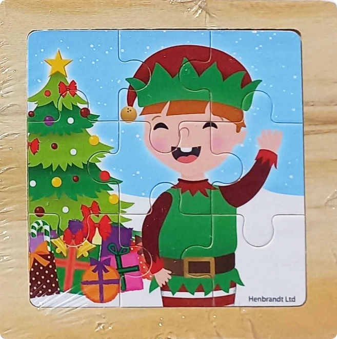 Drewniane puzzle Święta z krasnalem – 9 elementów