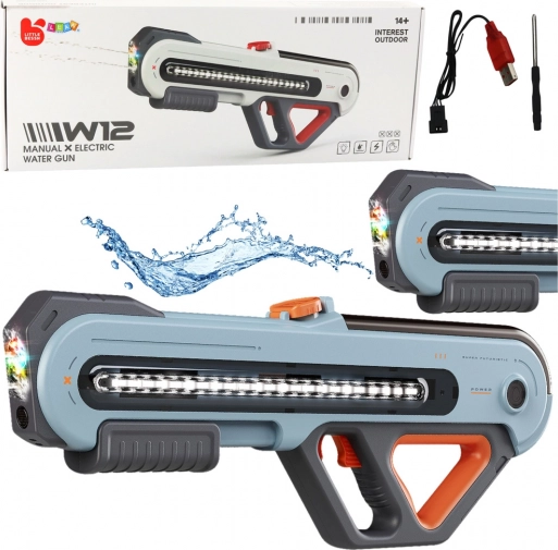 Duży elektryczny pistolet na wodę z podświetleniem LED szary 60 cm