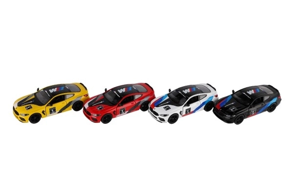 Samochód Kinsmart BMW M8 Competition Coupé 1:38 metal/plast 12,5cm 4 kolory na napęd wsteczny 12 sztuk w pudełku