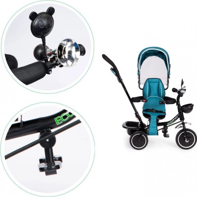 ECOTOYS Trójkołowy rowerek z daszkiem i prowadzącą rurką niebieskozielony