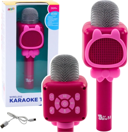 Bezprzewodowy mikrofon karaoke Bluetooth ze zmianą głosu – różowy