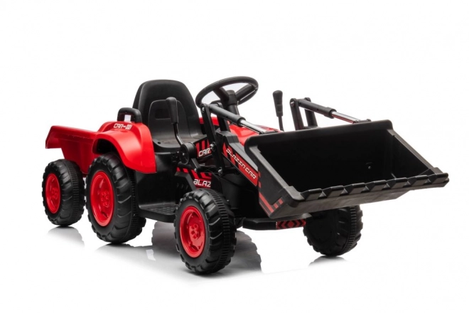 Dziecięcy czerwony traktor z ładowanym akumulatorem i łyżką