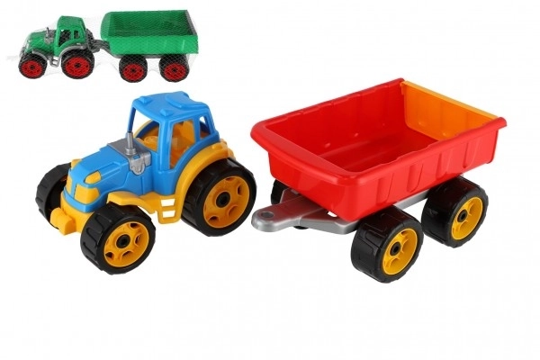 Traktor z przyczepą plastikowy 53cm na wolny bieg w siateczce