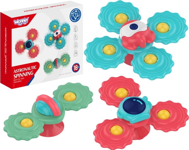 Woopie baby spinner z przyssawką – zestaw 3 sensorycznych zabawek i gryzaków
