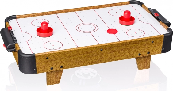 Stolikowy air hockey w drewnianym dekorze