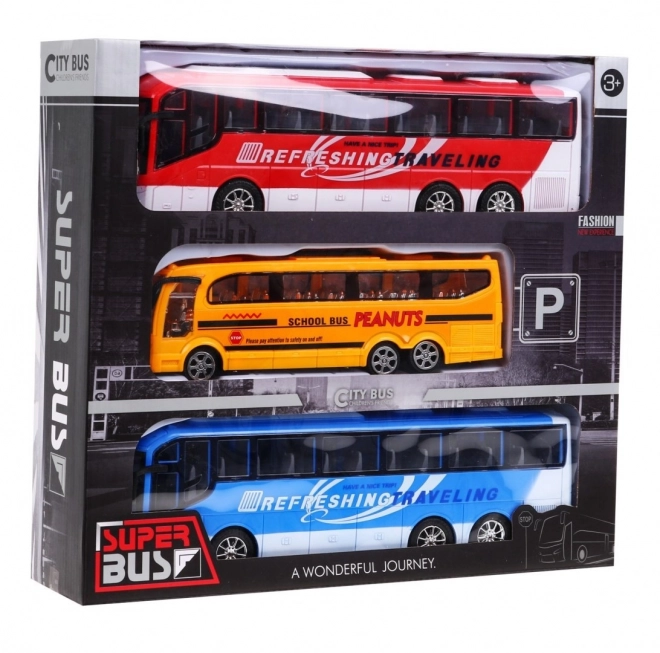 3 modele autobusów dla dzieci 3+ Autobus szkolny + Autobusy wycieczkowe + Żywe kolory