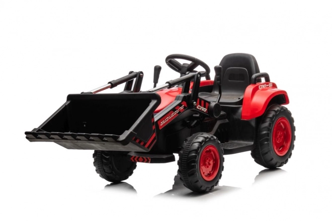 Dziecięcy czerwony traktor z ładowanym akumulatorem i łyżką