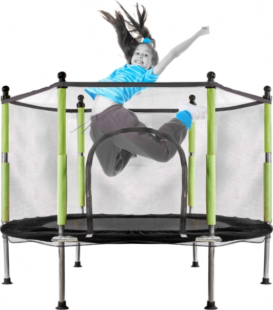 ogrodowa trampolina dla dzieci z siatką zielona 140 cm