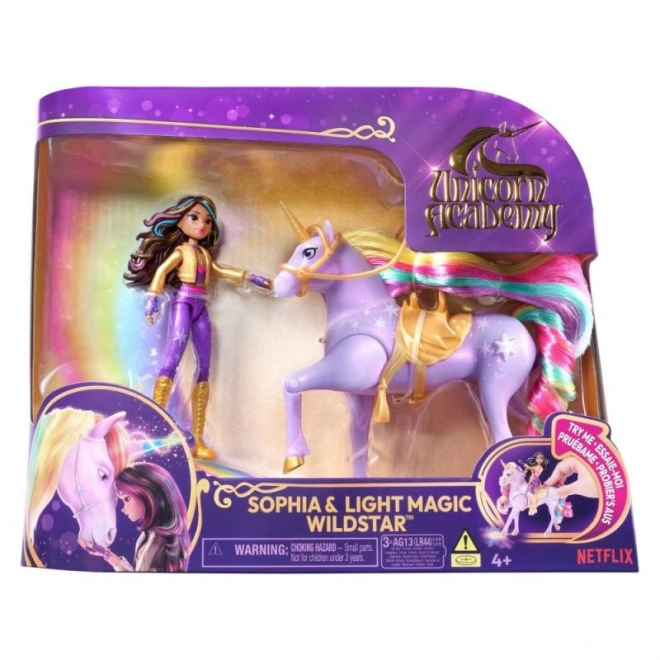 Świetlny jednorożec i figurka Sophia & Wildstar