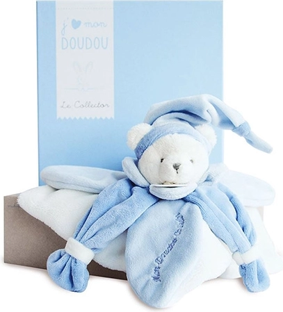 Zestaw prezentowy Doudou – pluszowy przytulanka niebieski miś 24 cm