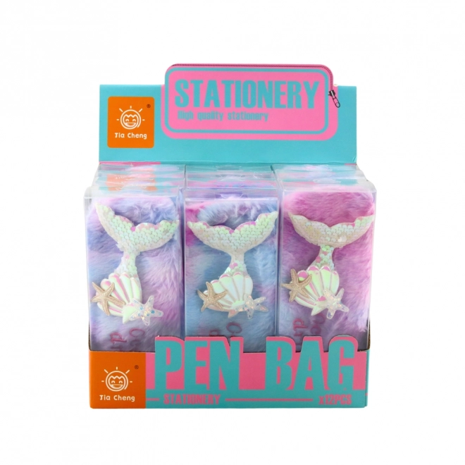 Pluszowy piórnik z morskim ogonem i cekinami w pastelowych kolorach