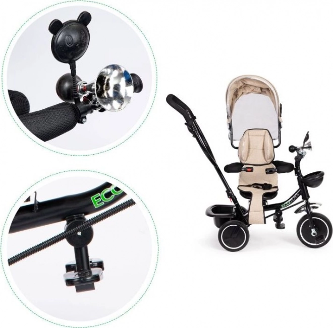 ECOTOYS Trójkołowiec z dachem i drążkiem kierowniczym beżowy