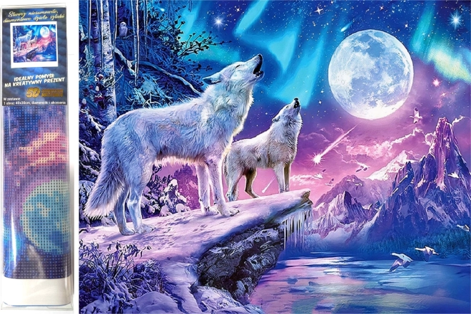 diamentowe malowanie wilki w pełni 30 × 40 cm
