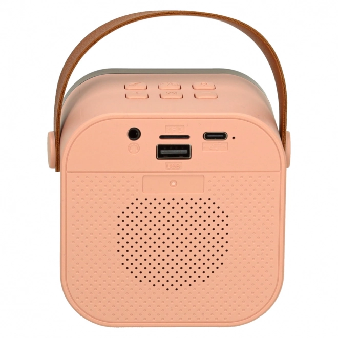Zestaw karaoke 2 mikrofony + przenośny głośnik BLUETOOTH USB LED różowy