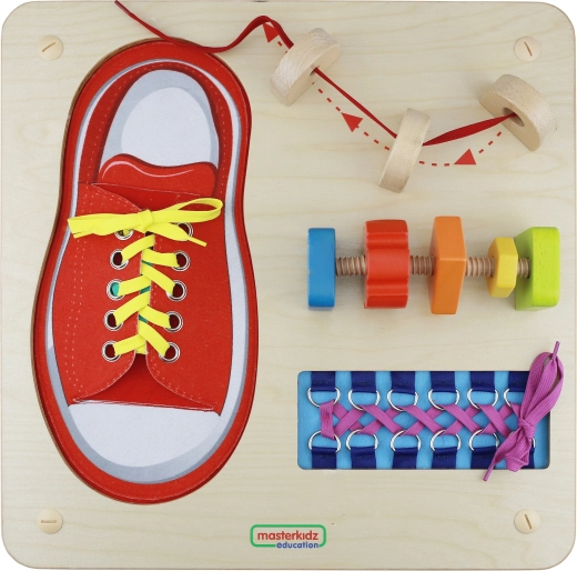 Drewniana tablica montessori do przewlekania i sznurowania MASTERKIDZ