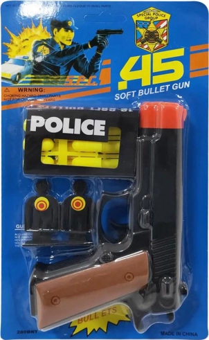 Policyjny pistolet z tarczą i miękkimi pociskami