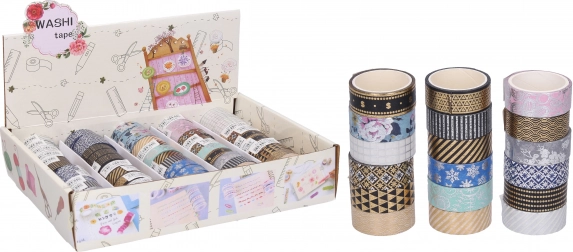 Dekoracyjna taśma washi 1,5 cm × 3 m – różne motywy
