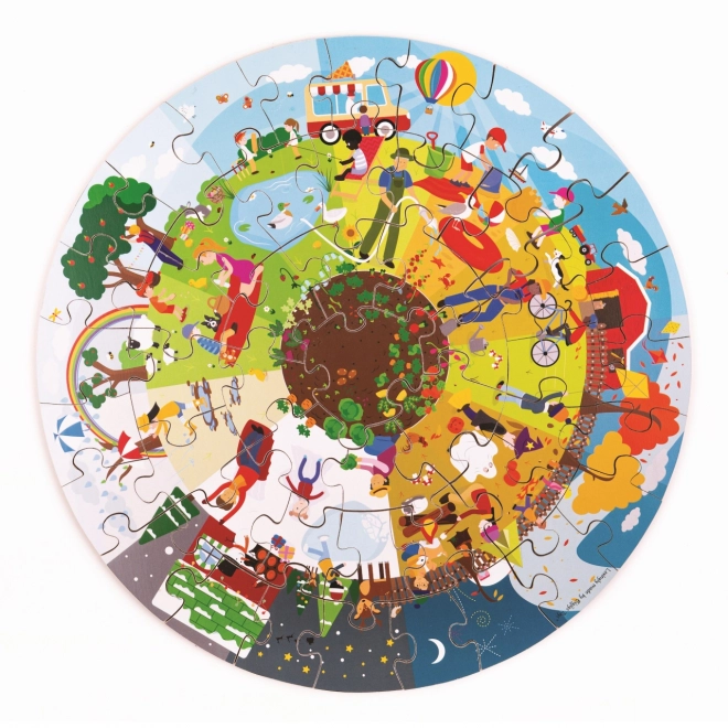 Bigjigs Toys Okrągłe podłogowe puzzle Cztery pory roku 50 elementów