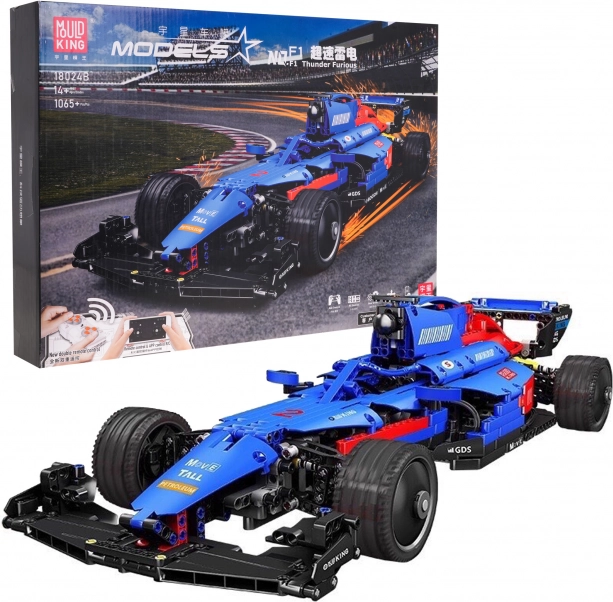 Zestaw konstrukcyjny wyścigowego auta F1 zdalnie sterowanego, niebieski, 1065 elementów