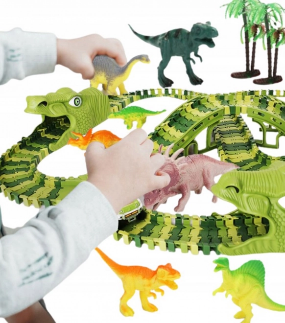 Dinozaurzy tor wyścigowy z samochodzikiem i figurkami