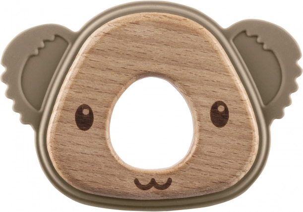 Silikonowy drewniany gryzak Koala, piaskowy beż