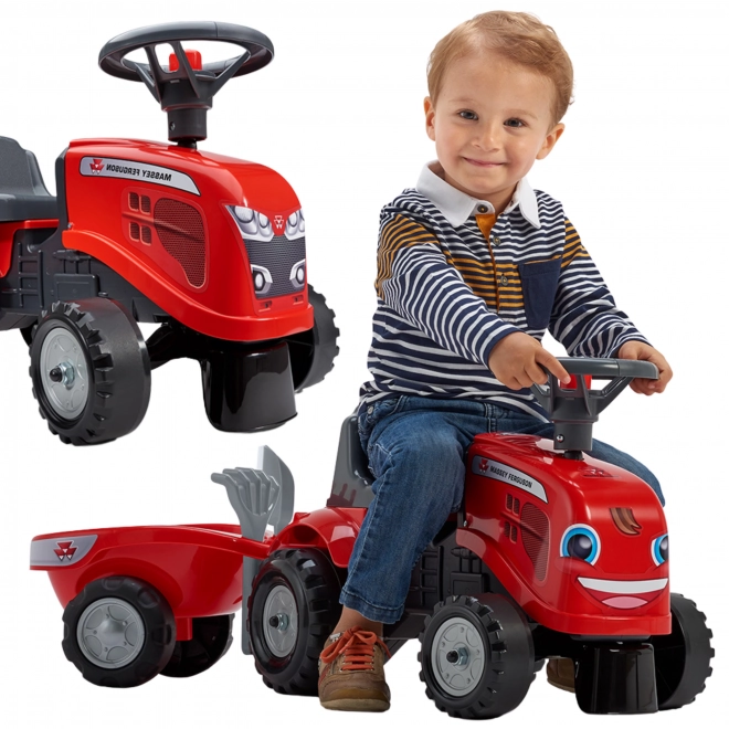 Odpychacz traktor Massey Ferguson czerwony z kierownicą i wa