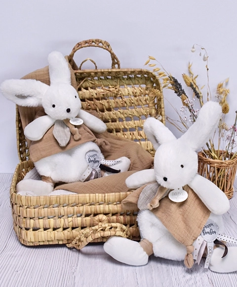 Doudou pluszowy króliczek z przytulanką beżowy 25 cm