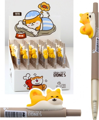 Długopis żelowy z figurką psa Shiba, niebieski tusz 0,5 mm