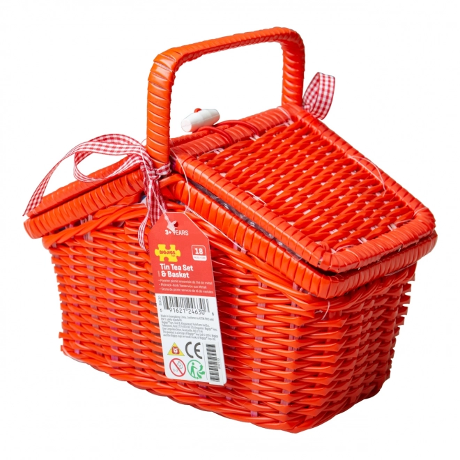 Bigjigs Toys Zestaw herbaciany w kropki w piknikowym koszu