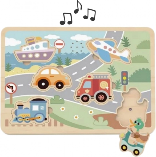 Tooky Toy drewniane interaktywne puzzle pojazdy