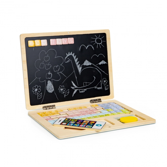 ECOTOYS Drewniany notebook z magnetycznym monitorem - różowy