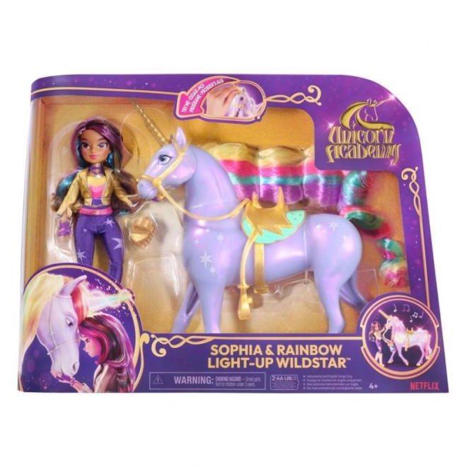UNICORN ACADEMY ŚWIETLNY JEDNOROŻEC WILDSTAR Z LALKĄ SOPHIA 24cm