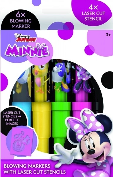 Pisaki dmuchane Minnie 6 szt. z szablonami w pudełku 12x19 cm