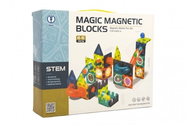 Magnetyczna zabawka konstrukcyjna plastikowa 66 sztuk w pudełku 31x25x8cm