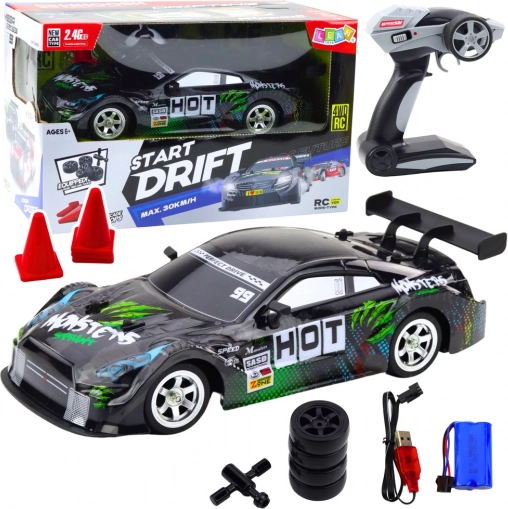 Wyścigowe auto RC do driftu czarno-zielone 30 km/h 1:16