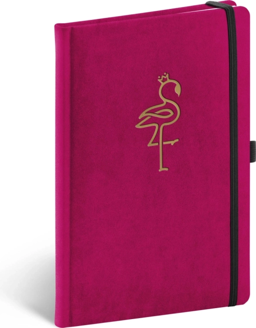Notique welurowy notes w linie z flamingiem 13 × 21 cm