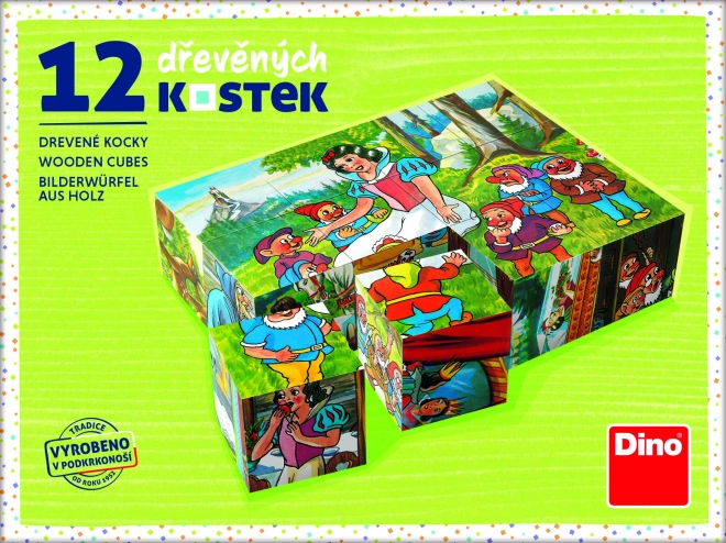 Klocki kubus Królewna Śnieżka drewno 12 sztuk w pudełku 16x12x4cm