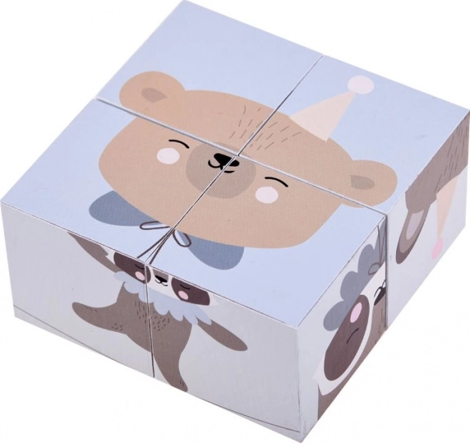Drewniane puzzle kostki ze zwierzątkami