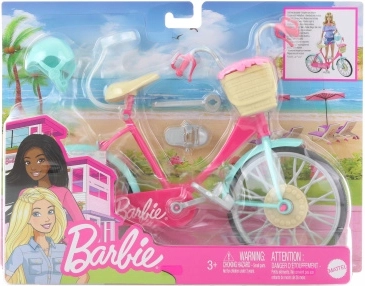 Rower dla lalki Barbie z koszykiem i kaskiem