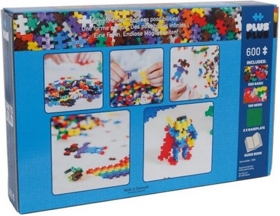 Klocki konstrukcyjne PLUS-PLUS mini mix 600 szt. (basic/neon) + 2 podstawki