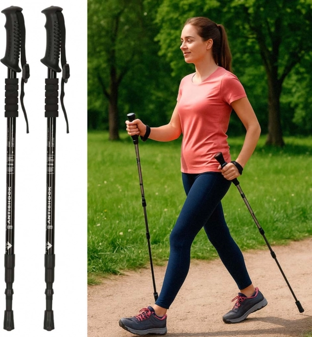 Składane kije trekkingowe Nordic Walking, czarne, 2 sztuki