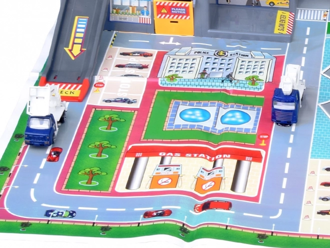 Duży zestaw Lotnisko z parkingiem, samolotami i samochodami