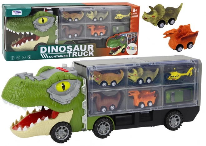 Ciężarówka Z Transportem Dinozaurów 6ks Światła Dźwięki Zielona