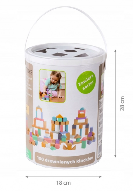 Drewniane klocki 100 sztuk w wiadrze z sorterem Ecotoys