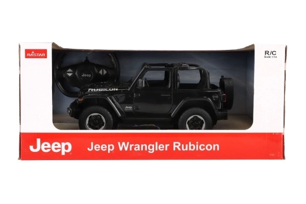 Auto RC Jeep Wrangler Rubicon czarny plastik 29cm 2,4GHz na dalsze sterowanie na baterie w pudełku 44x19x26cm